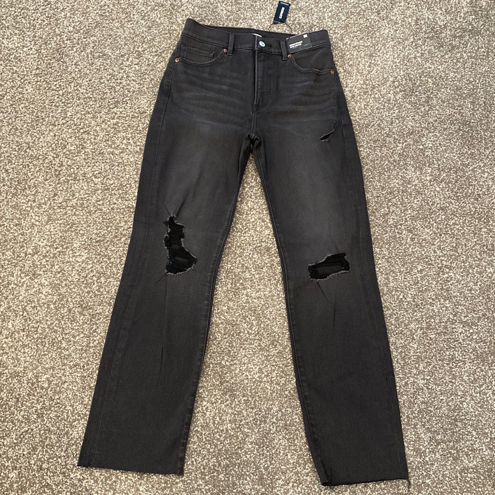 NWT Express modern straight super high rise distressed jeans size 6r